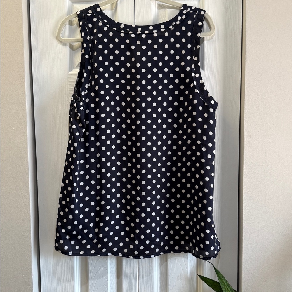 Michael Kors Navy and White Polka Dot Sleeveless Top